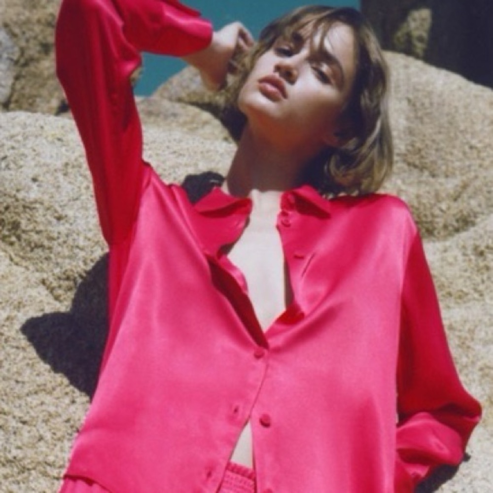 Zara Satin Button Down in Fuchia Size XL